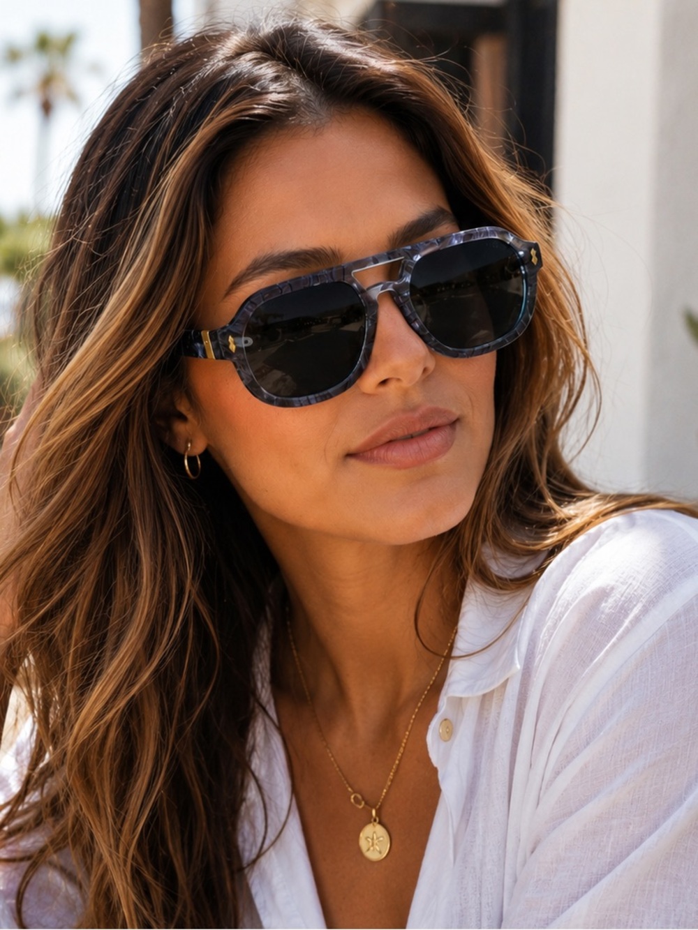 I-SEA Ziggy Polarized Navy Pearl Geometric Aviator Sunglasses